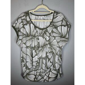 Chico's Abstract Leaf Print Knit Top Size 2 Large Green Short Sleeve Tropical